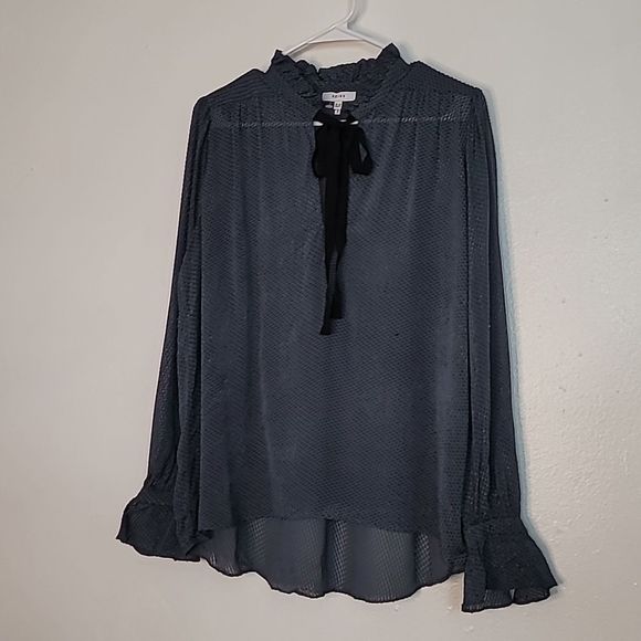 Reiss Jaquard Sheer Spotted Gray Black Top - Picture 2 of 8